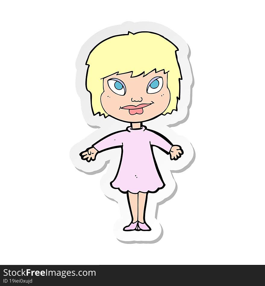 Sticker Of A Cartoon Girl Shrugging Shoulders