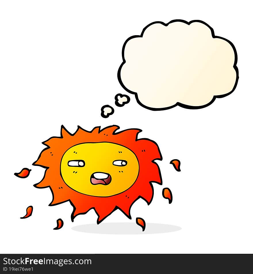 cartoon sad sun with thought bubble