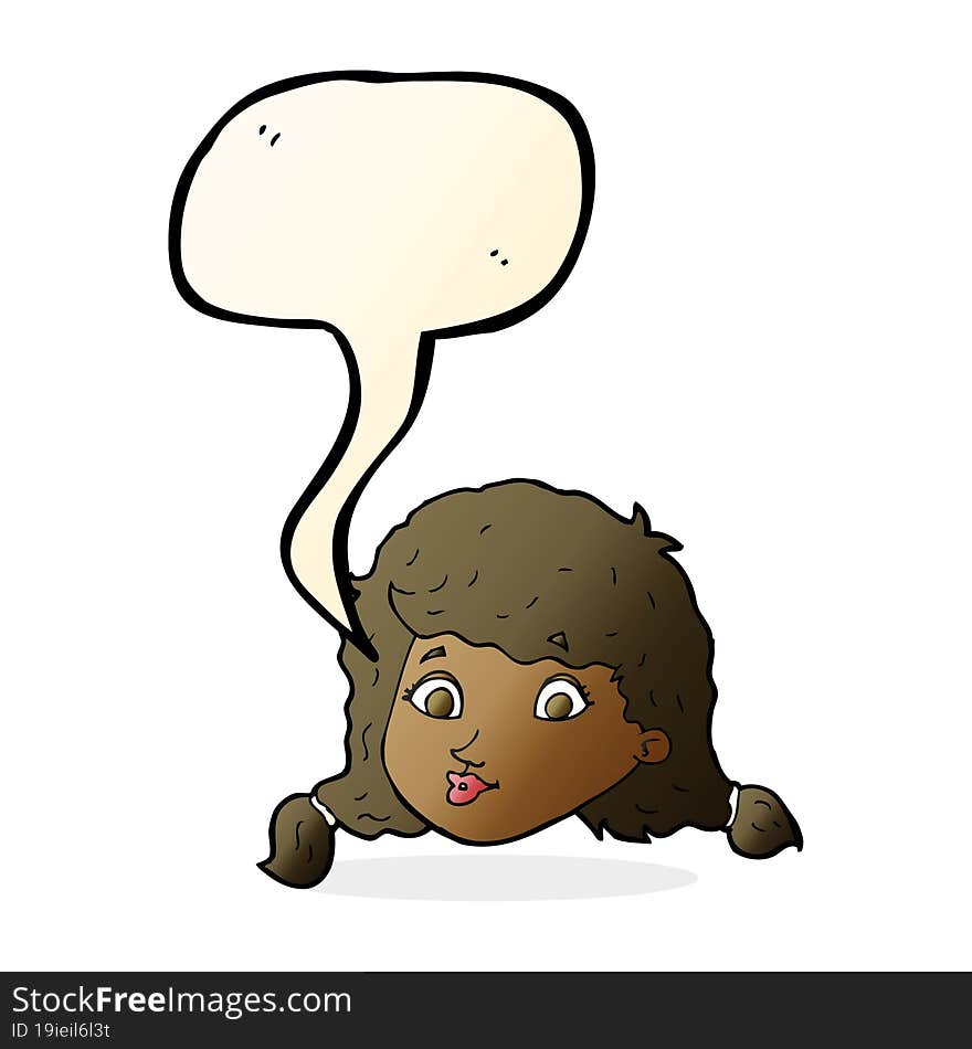 cartoon pretty female face with speech bubble