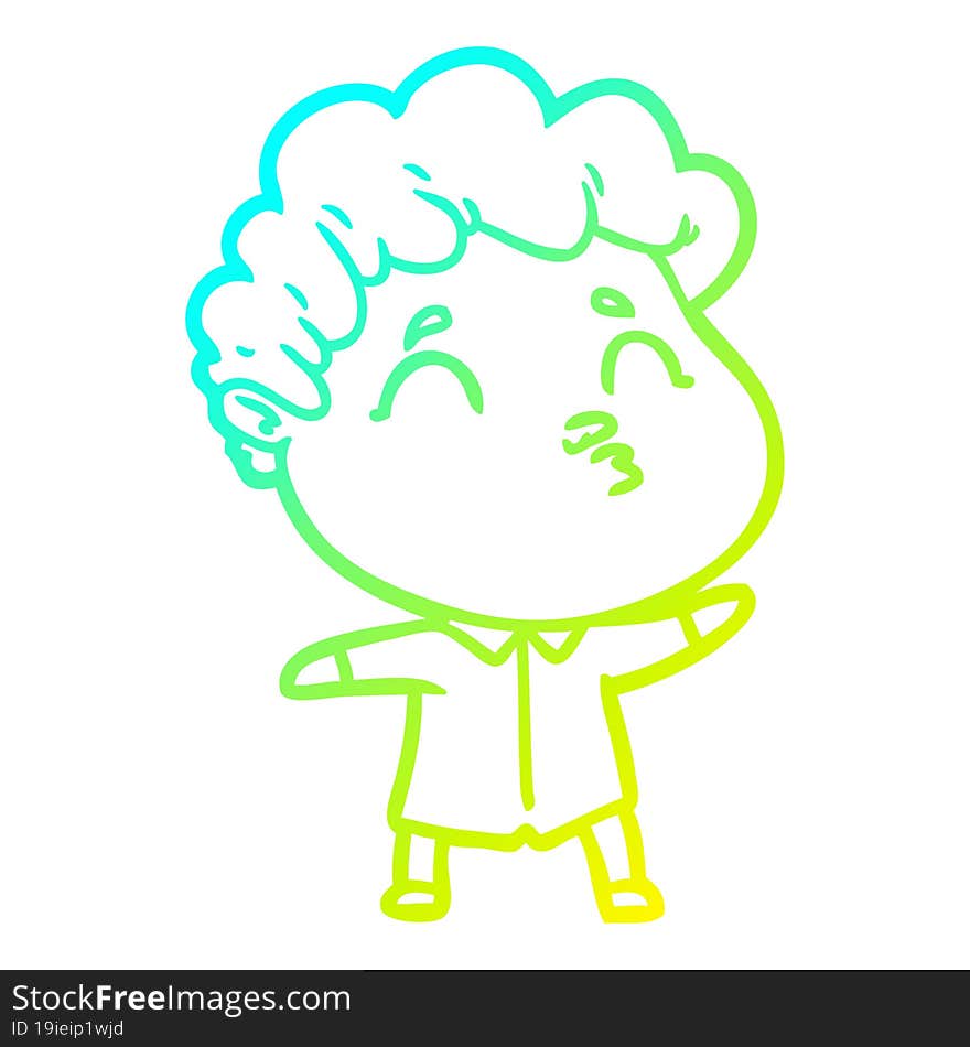 cold gradient line drawing cartoon man pouting