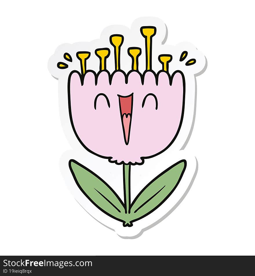 sticker of a cartoon happy flower