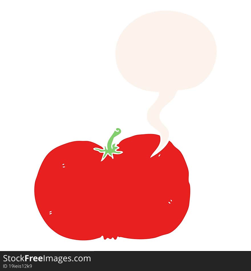 Cartoon Tomato And Speech Bubble In Retro Style