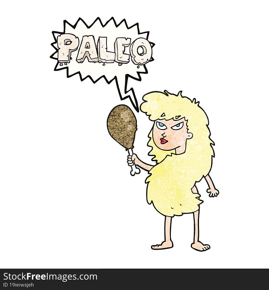 speech bubble textured cartoon woman on paleo diet