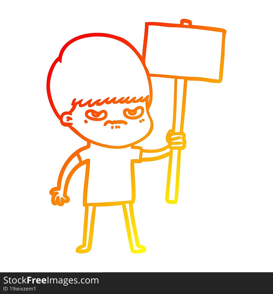 Warm Gradient Line Drawing Angry Cartoon Boy Protesting