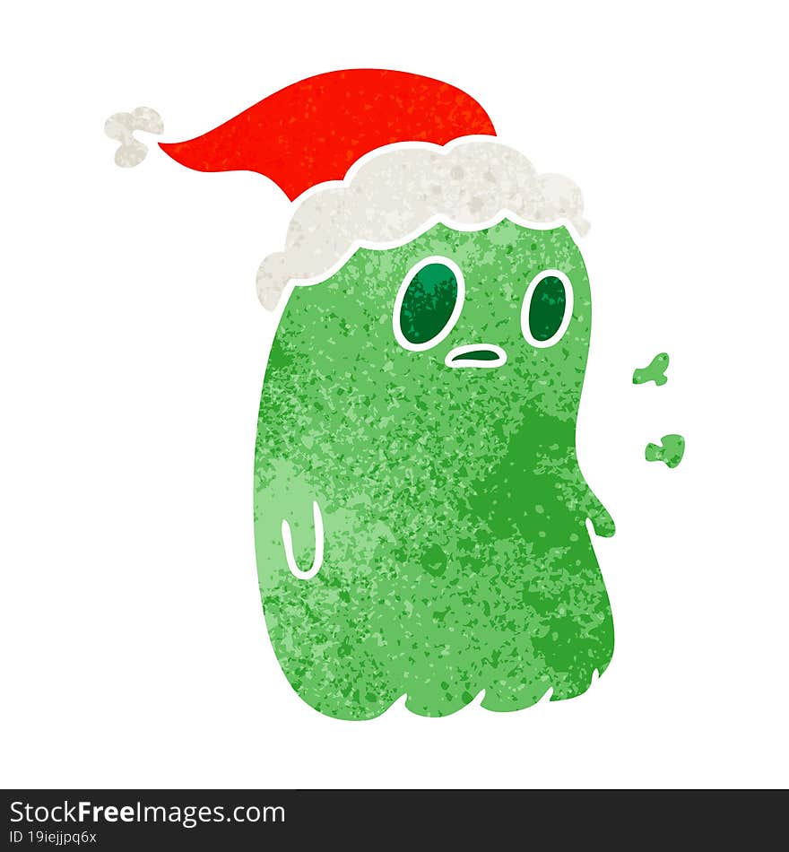 hand drawn christmas retro cartoon of kawaii ghost