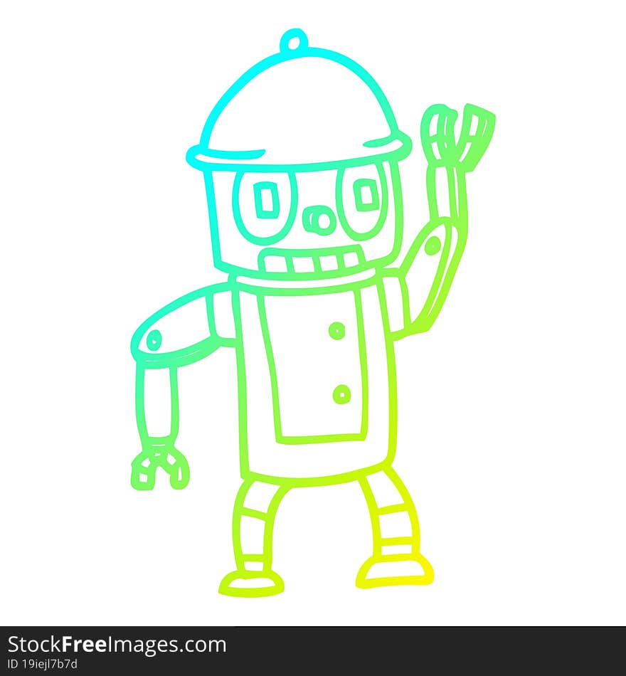 cold gradient line drawing cartoon robot waving