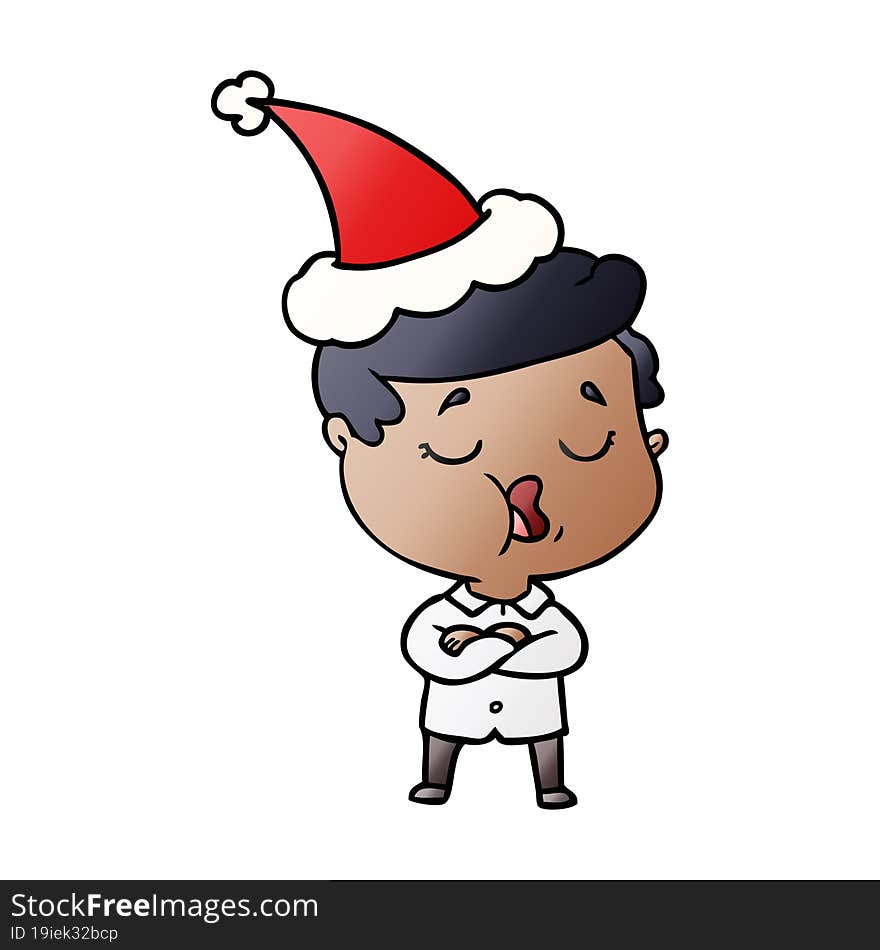 gradient cartoon of a man talking wearing santa hat