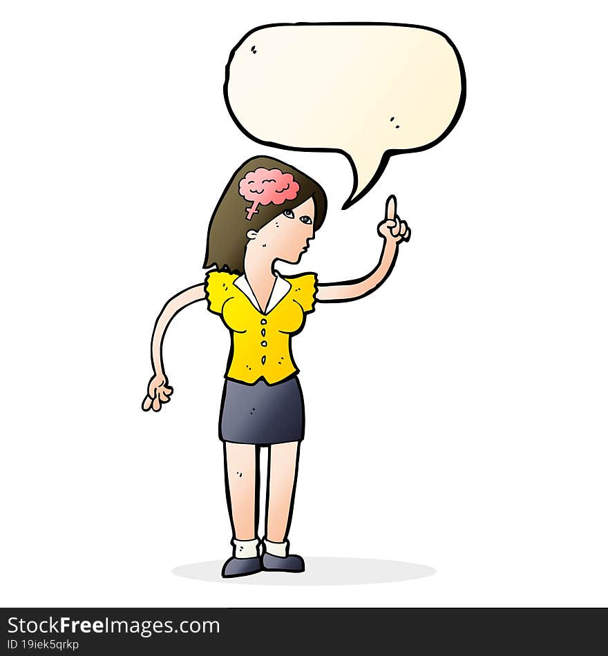 cartoon woman with clever idea with speech bubble