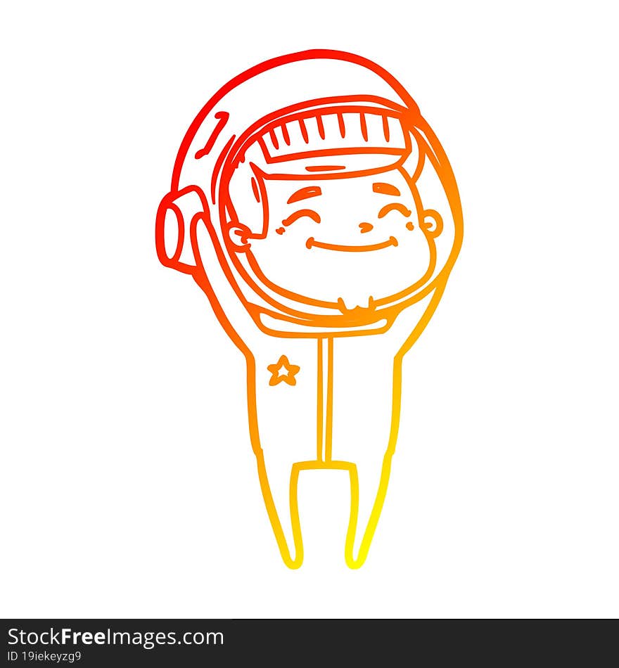 warm gradient line drawing of a happy cartoon astronaut