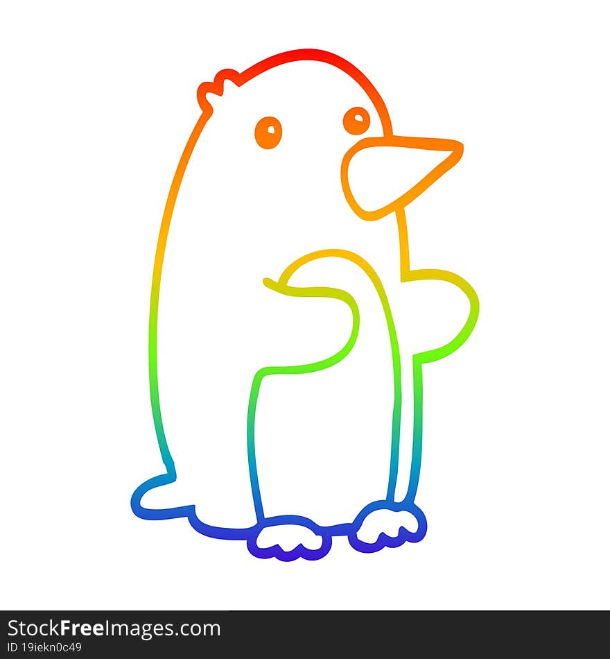 rainbow gradient line drawing cartoon penguin