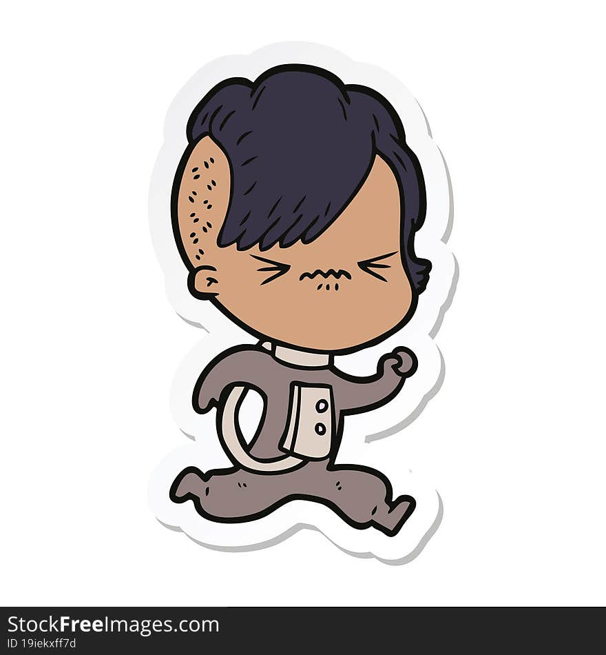 Sticker Of A Cartoon Annoyed Hipster Girl Wearing Space Suit