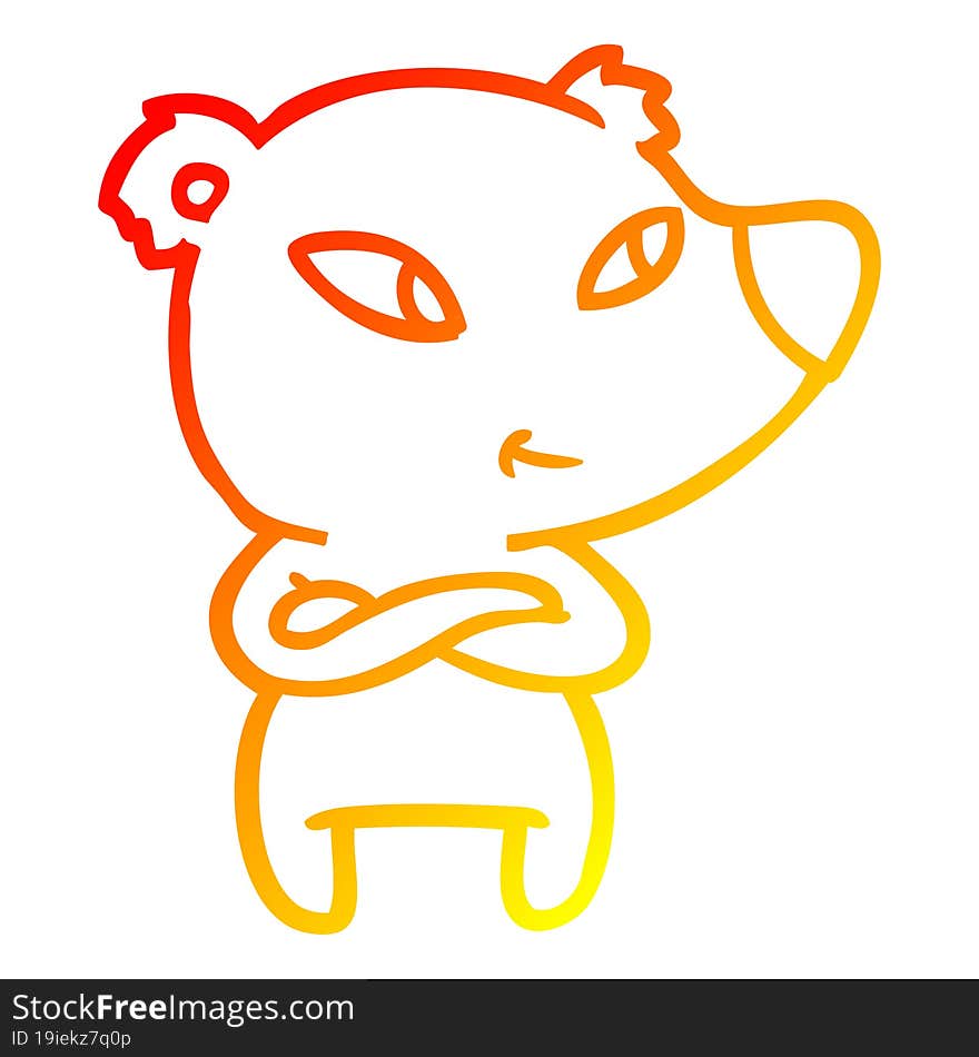 warm gradient line drawing cute cartoon bear with crossed arms