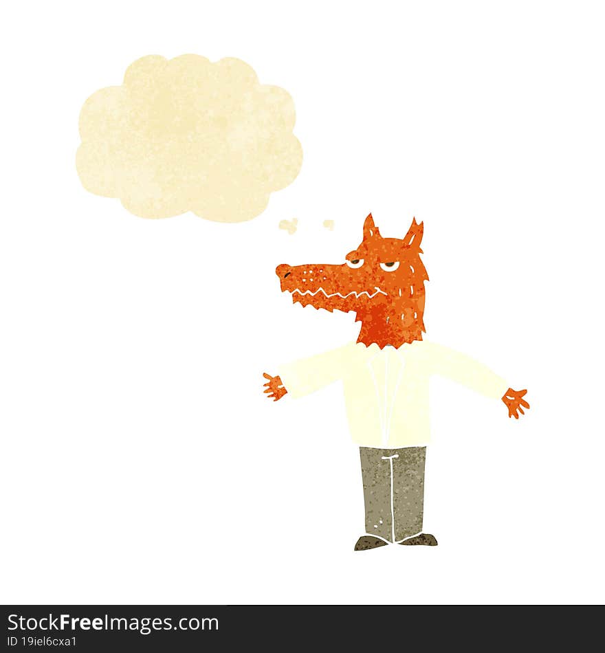 cartoon wolf with thought bubble