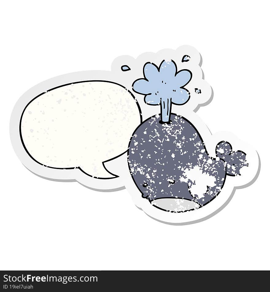 Cartoon Spouting Whale And Speech Bubble Distressed Sticker