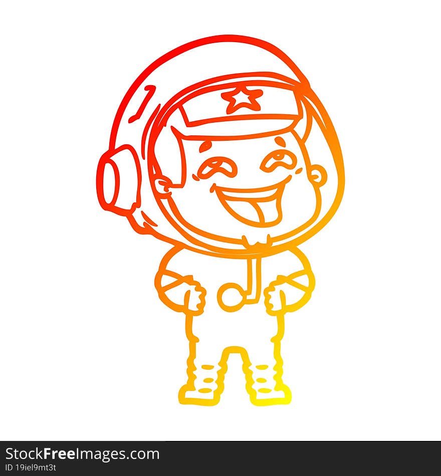 warm gradient line drawing of a cartoon laughing astronaut