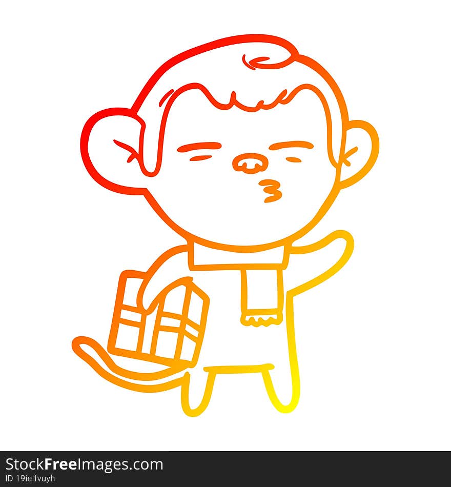 Warm Gradient Line Drawing Cartoon Suspicious Monkey