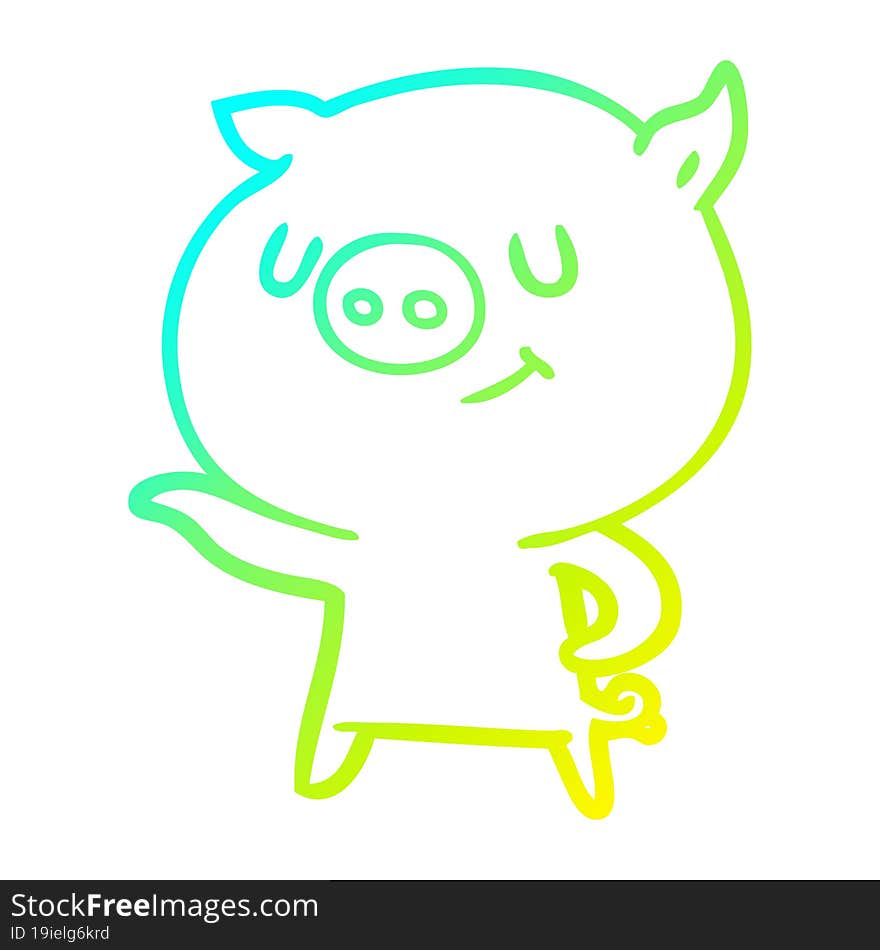 Cold Gradient Line Drawing Happy Cartoon Pig