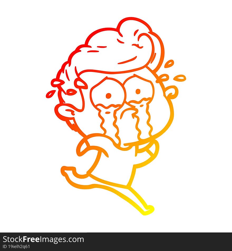 warm gradient line drawing of a cartoon crying man running