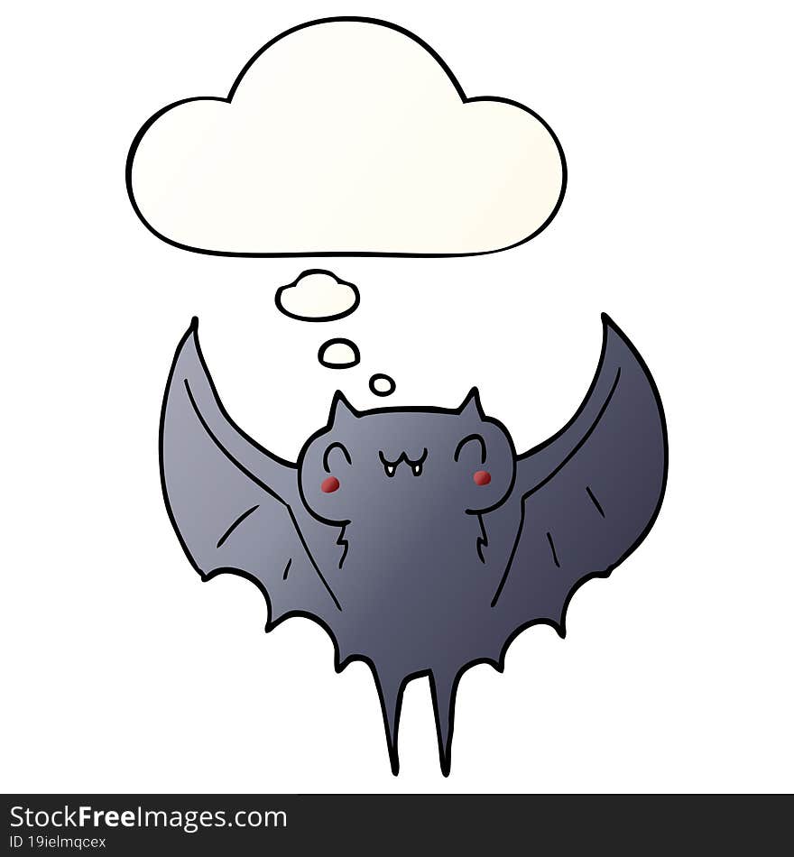 cartoon bat and thought bubble in smooth gradient style