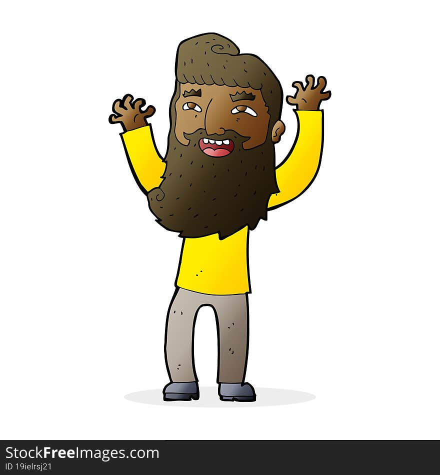 cartoon happy bearded man waving arms