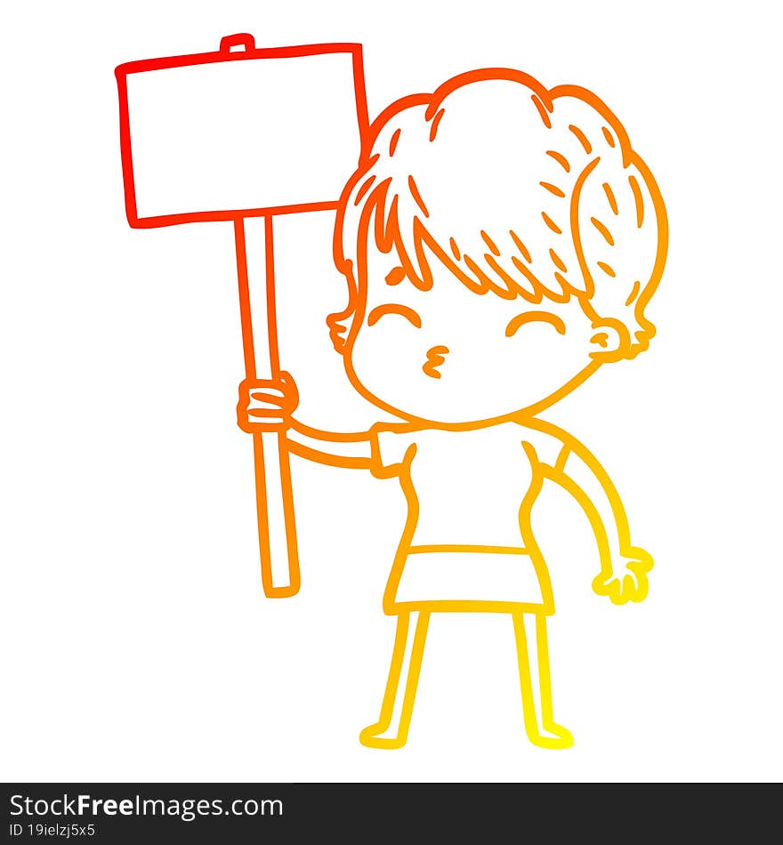 warm gradient line drawing cartoon woman thinking