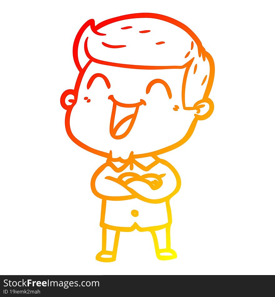 warm gradient line drawing of a cartoon man laughing