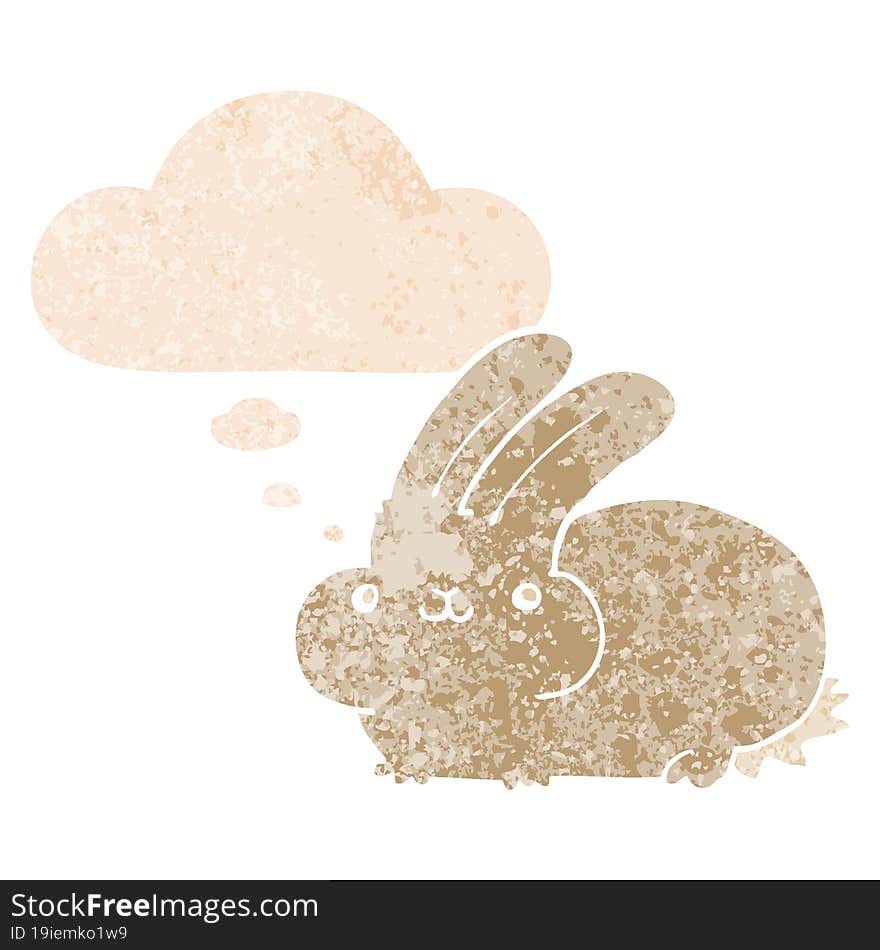 cartoon rabbit with thought bubble in grunge distressed retro textured style. cartoon rabbit with thought bubble in grunge distressed retro textured style