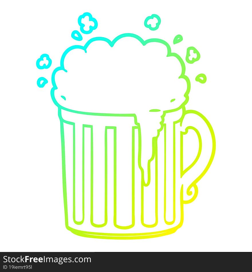 Cold Gradient Line Drawing Cartoon Mug Of Beer