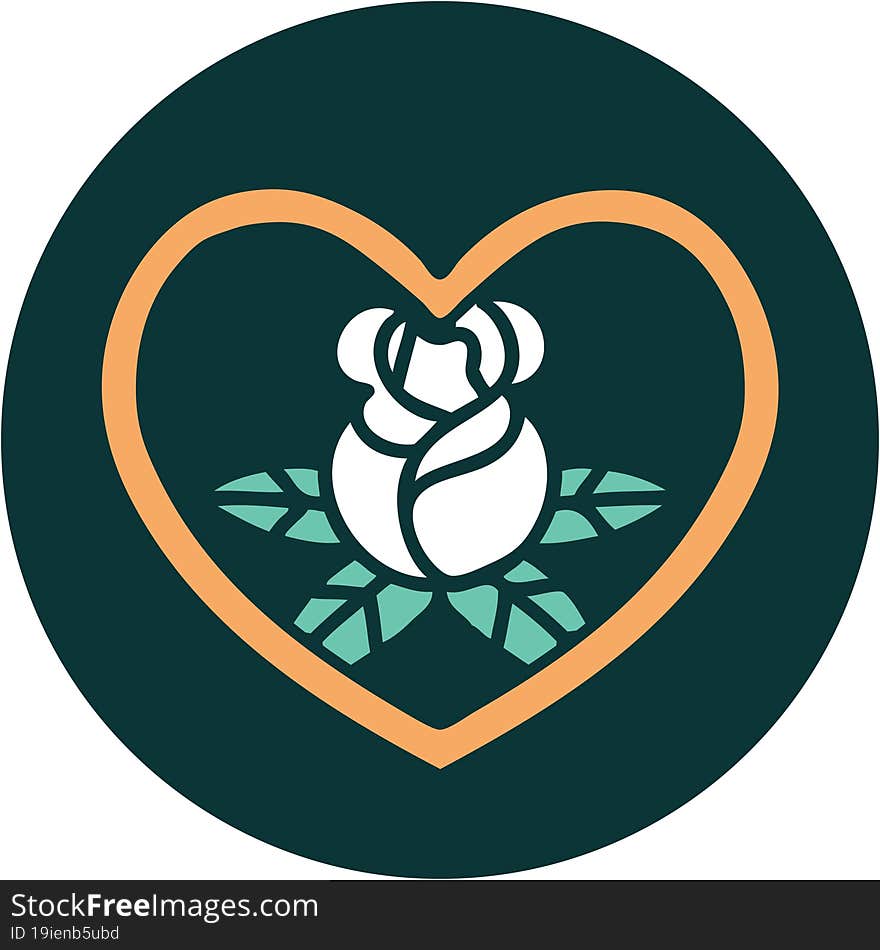 Tattoo Style Icon Of A Heart And Flowers