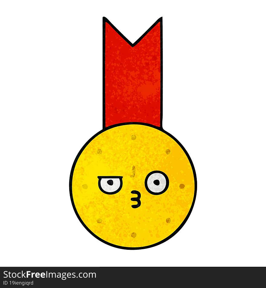 retro grunge texture cartoon of a gold medal