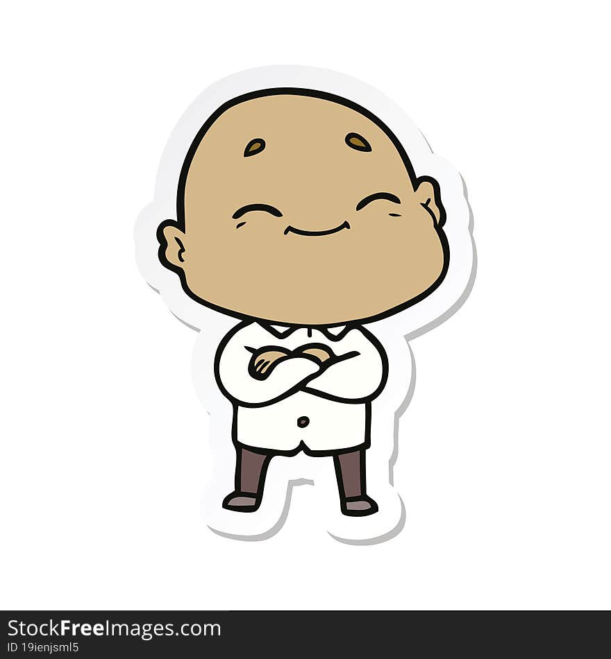 sticker of a cartoon happy bald man