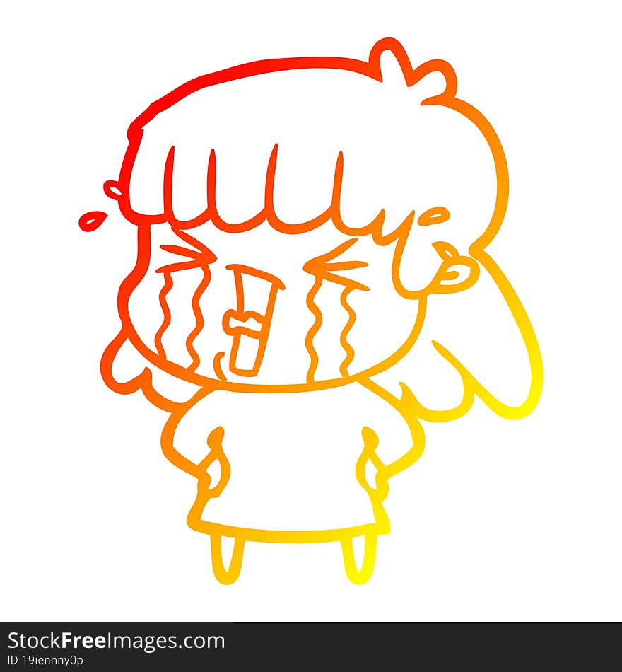 warm gradient line drawing cartoon woman in tears