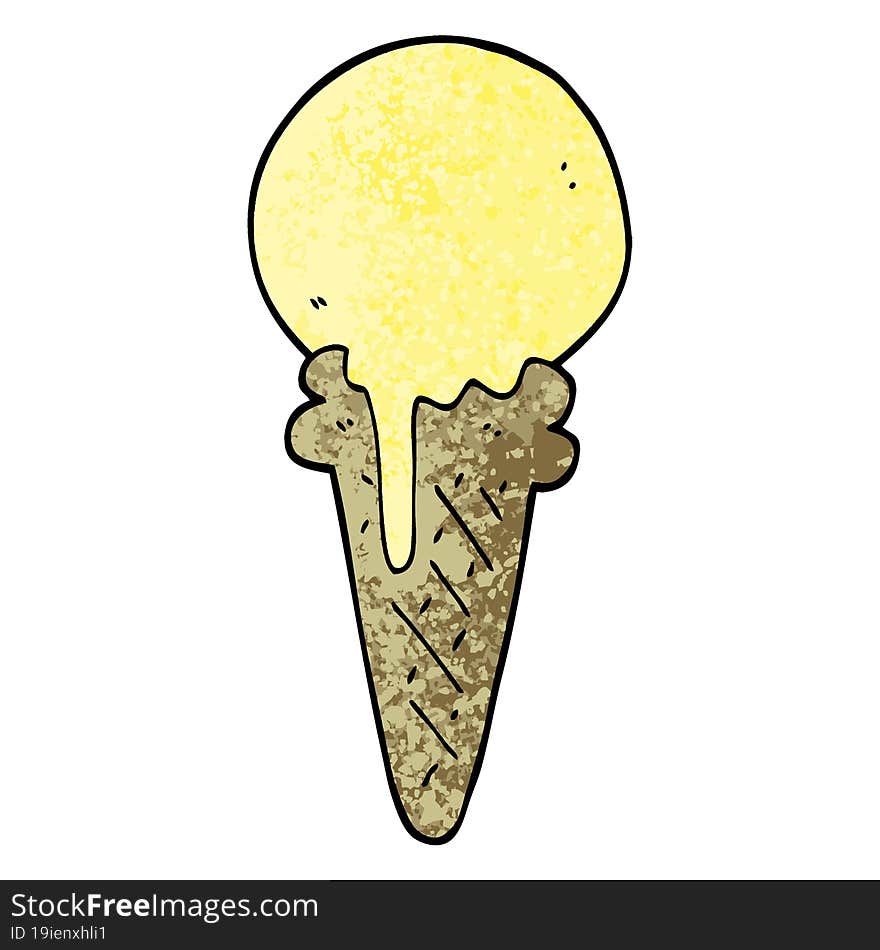 Grunge Textured Illustration Cartoon Ice Cream Cone