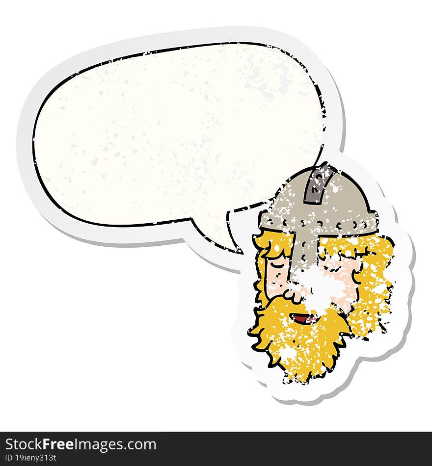 Cartoon Viking Face And Speech Bubble Distressed Sticker