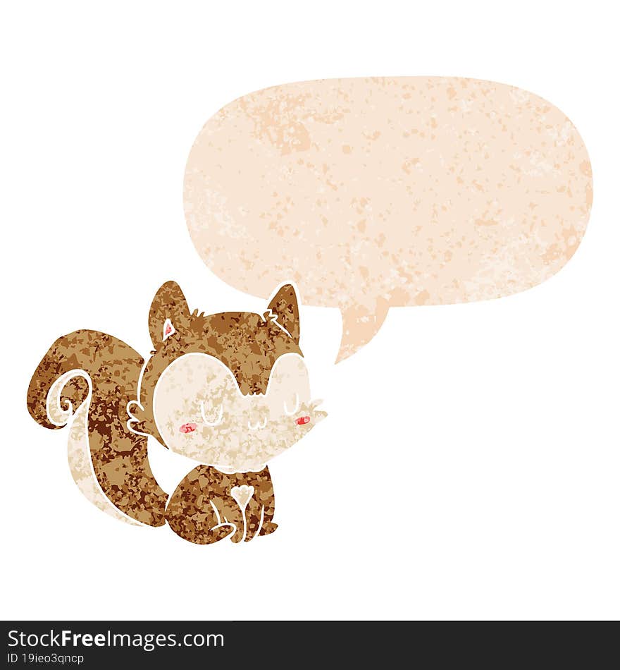 cartoon squirrel and speech bubble in retro textured style