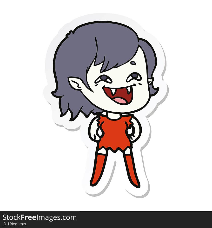 sticker of a cartoon laughing vampire girl