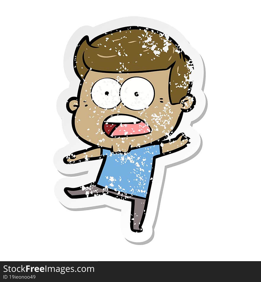 distressed sticker of a cartoon shocked man