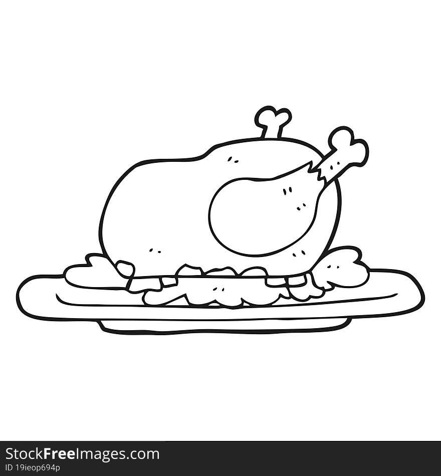 Black And White Cartoon Cooked Turkey