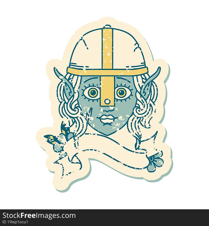 Retro Tattoo Style elf fighter character face. Retro Tattoo Style elf fighter character face