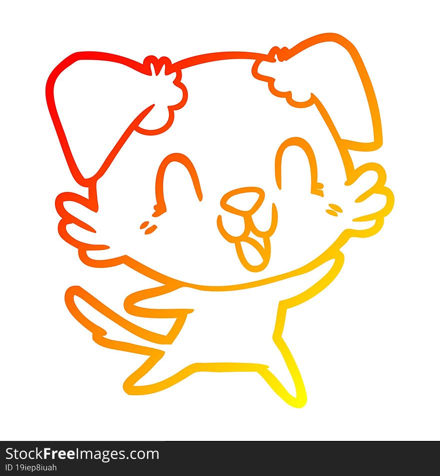 warm gradient line drawing of a laughing cartoon dog