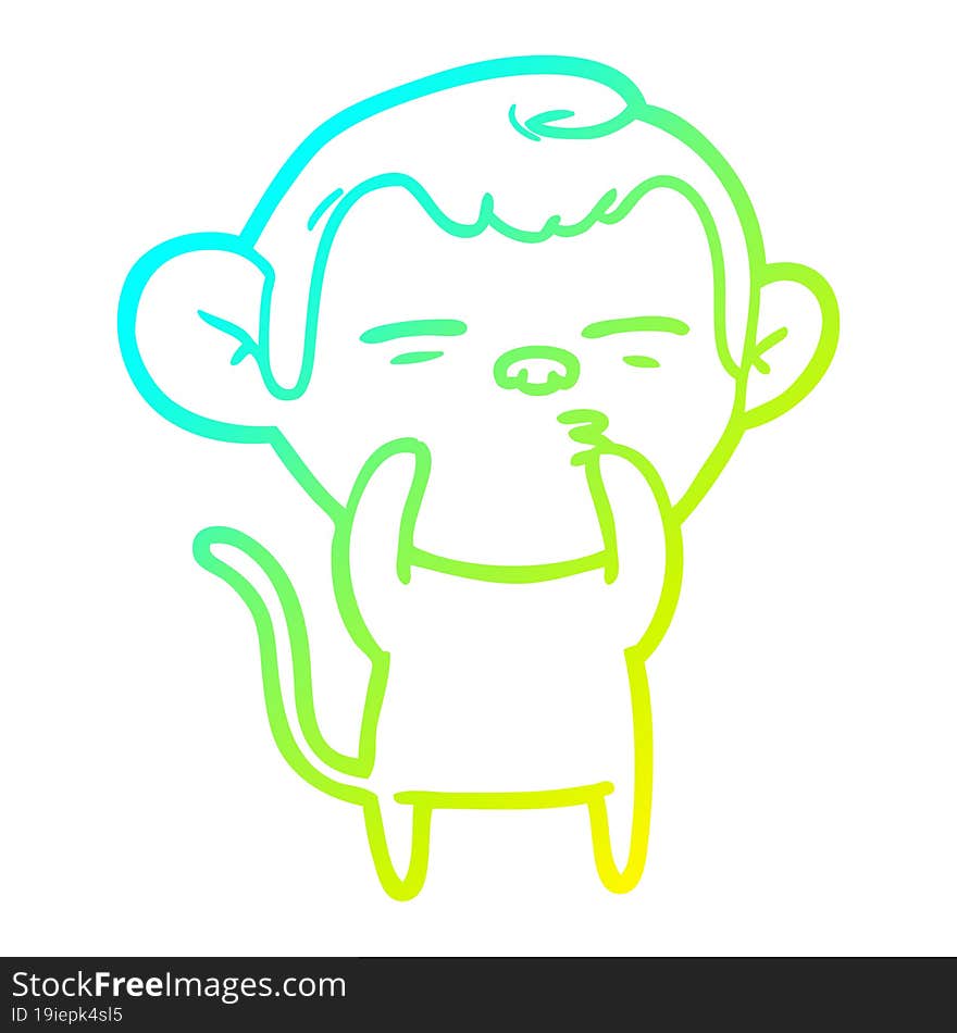 Cold Gradient Line Drawing Cartoon Suspicious Monkey