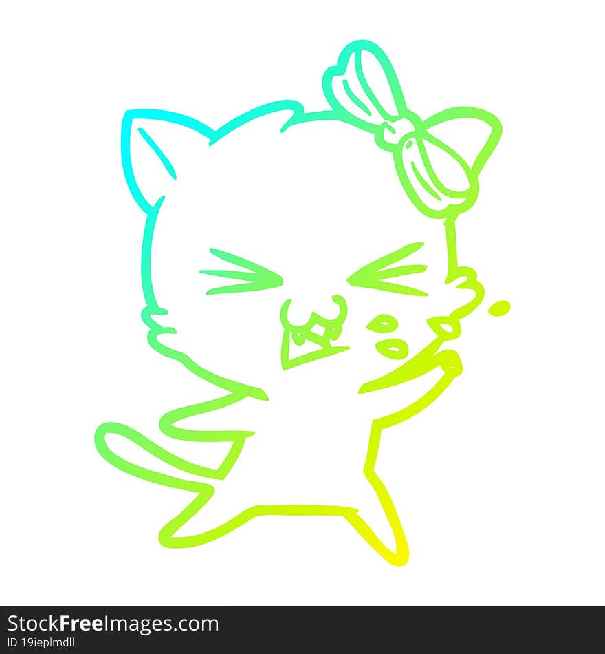 cold gradient line drawing cartoon cat