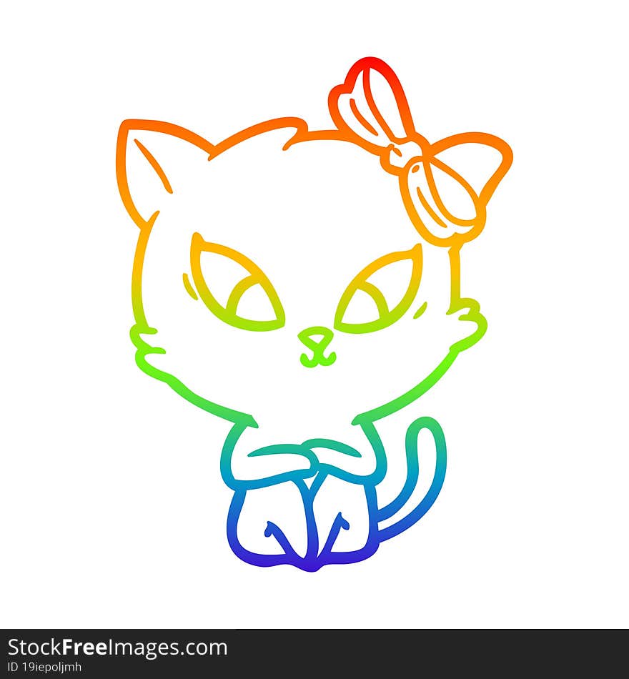 rainbow gradient line drawing of a cartoon cat