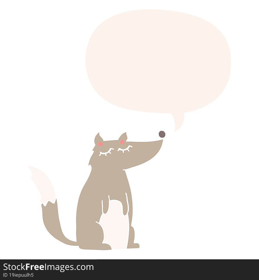 cartoon wolf and speech bubble in retro style