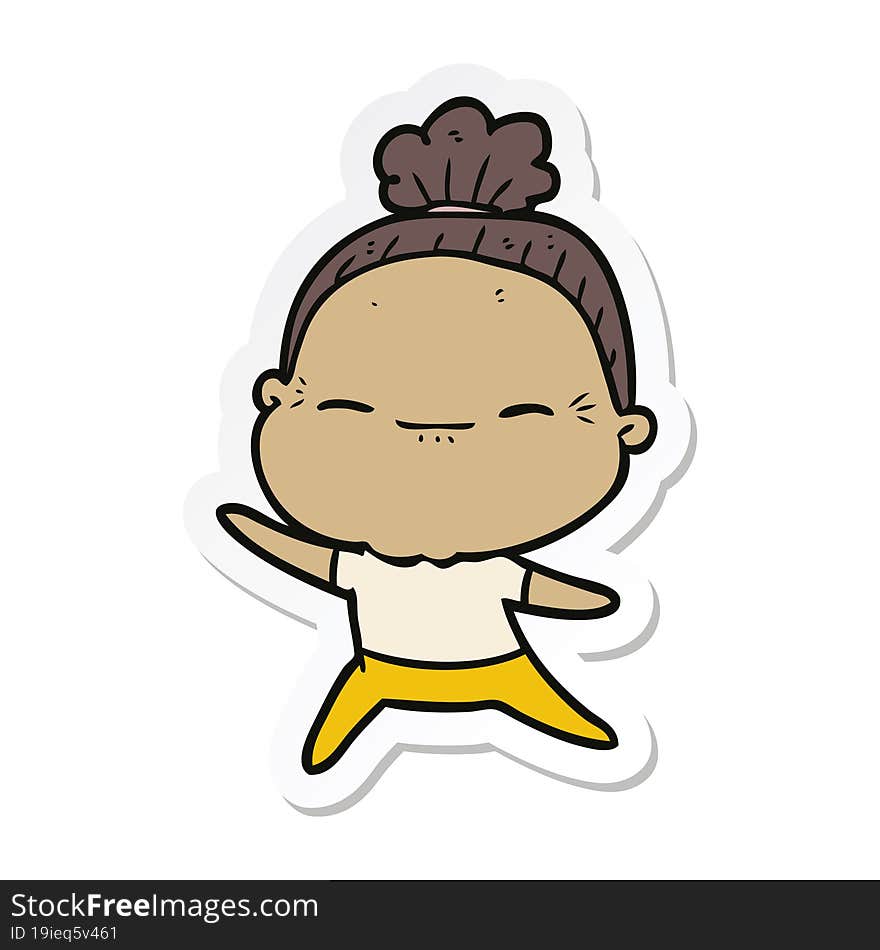 sticker of a cartoon peaceful old woman