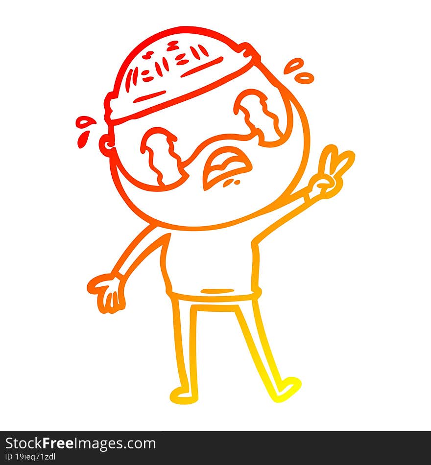 warm gradient line drawing cartoon bearded man crying