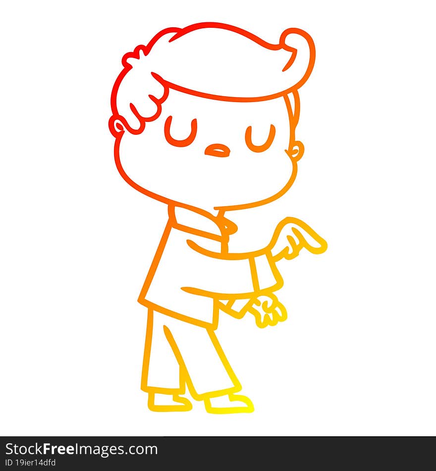 Warm Gradient Line Drawing Cartoon Aloof Man Pointing Finger