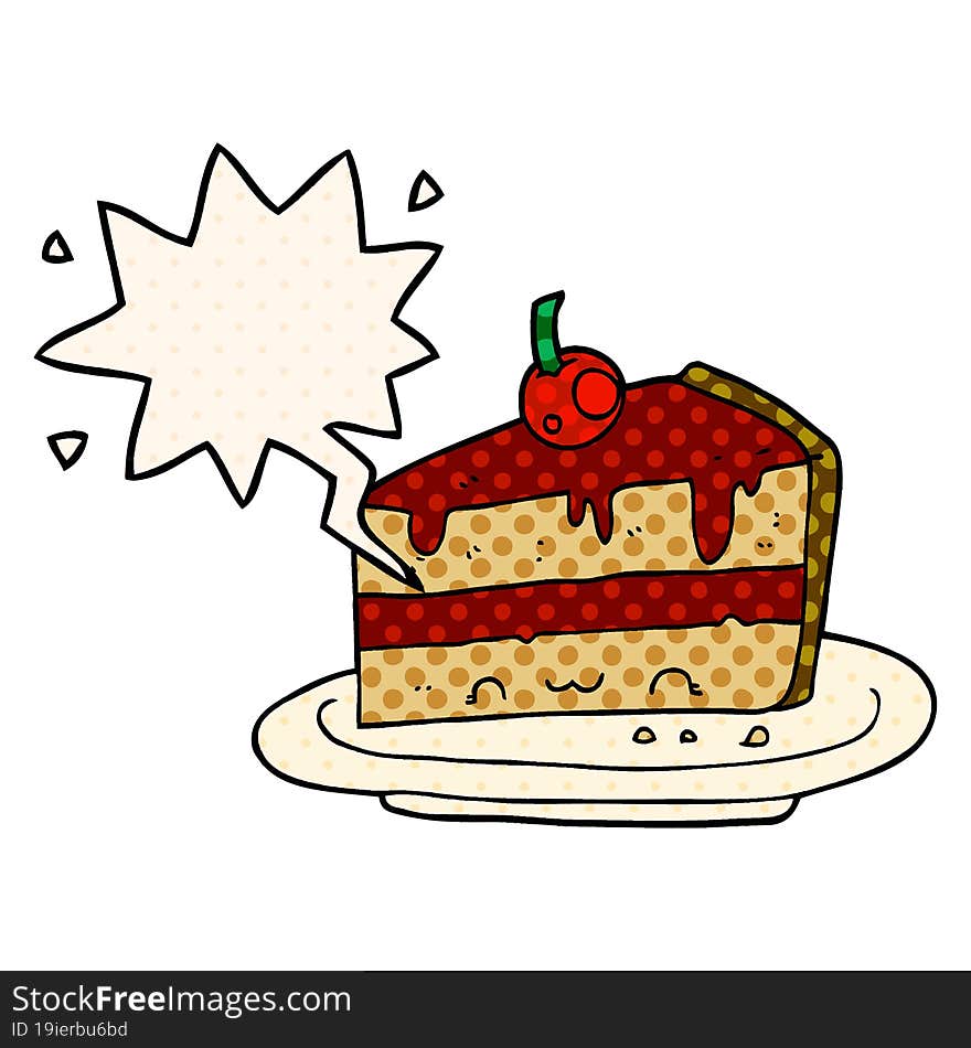 Cartoon Cake And Speech Bubble In Comic Book Style