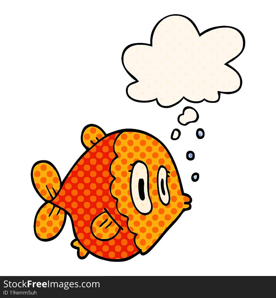 cartoon fish and thought bubble in comic book style