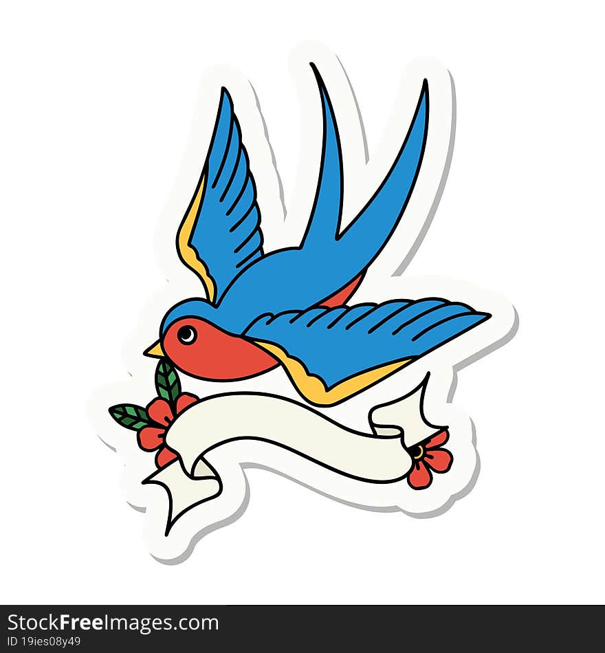 tattoo sticker with banner of a swallow